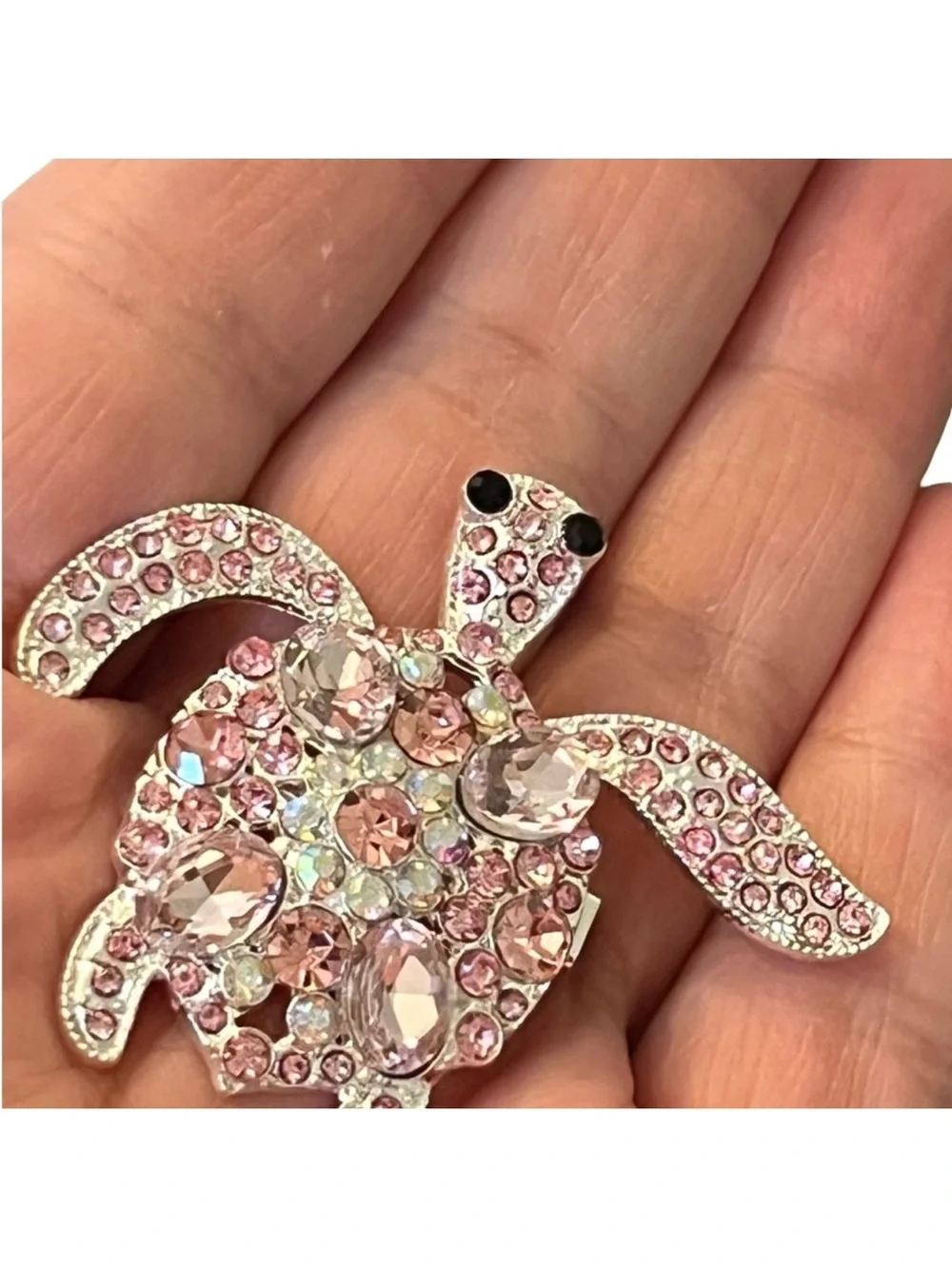 Pink Crystal Sea Turtle Brooch - Sparkling Pink Turtle Pin FINAL PRICE DROP